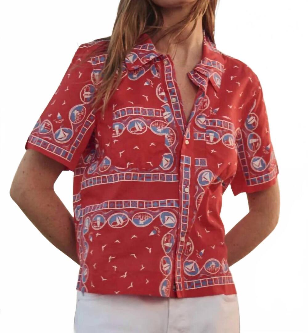 NEW THE GREAT. the postcard shirt in red sailboat bandana